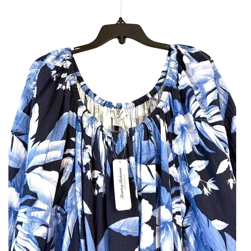 Tommy Bahama Blue Floral Island Gauze Midi Dress XL Tropical Belted Pockets - Picture 4 of 5